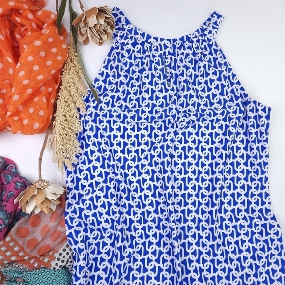 Jude Connally Blue and White Patterned Dress Sz L - Picture 3 of 16